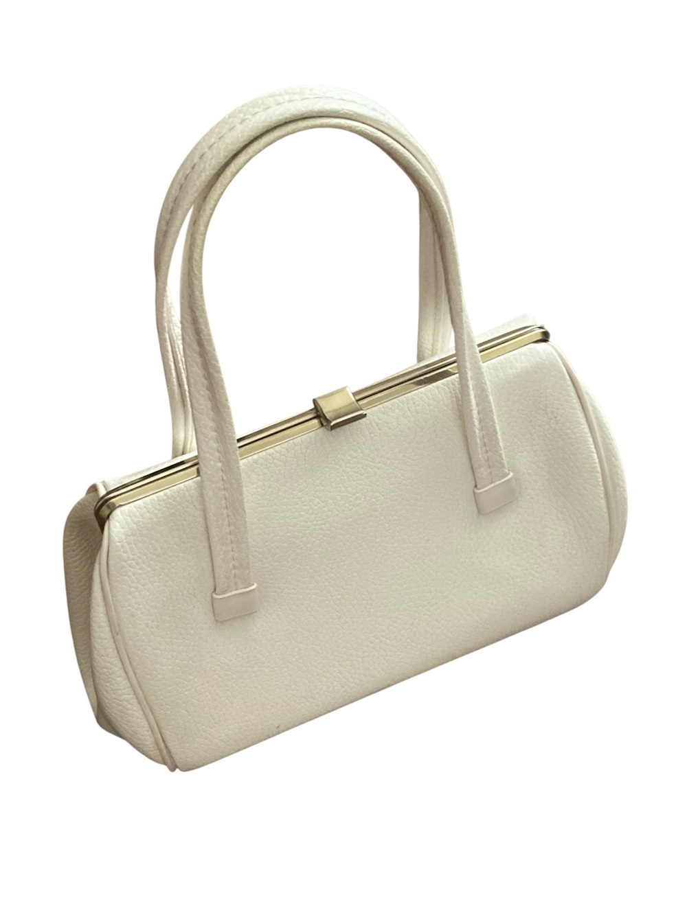 Vintage East-West Handbag with Hinged Metal Frame White